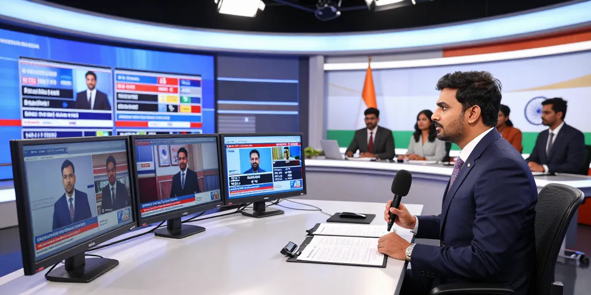 Live news broadcast scene at https://www.theindaily.com with journalist presenting trending Indian news.