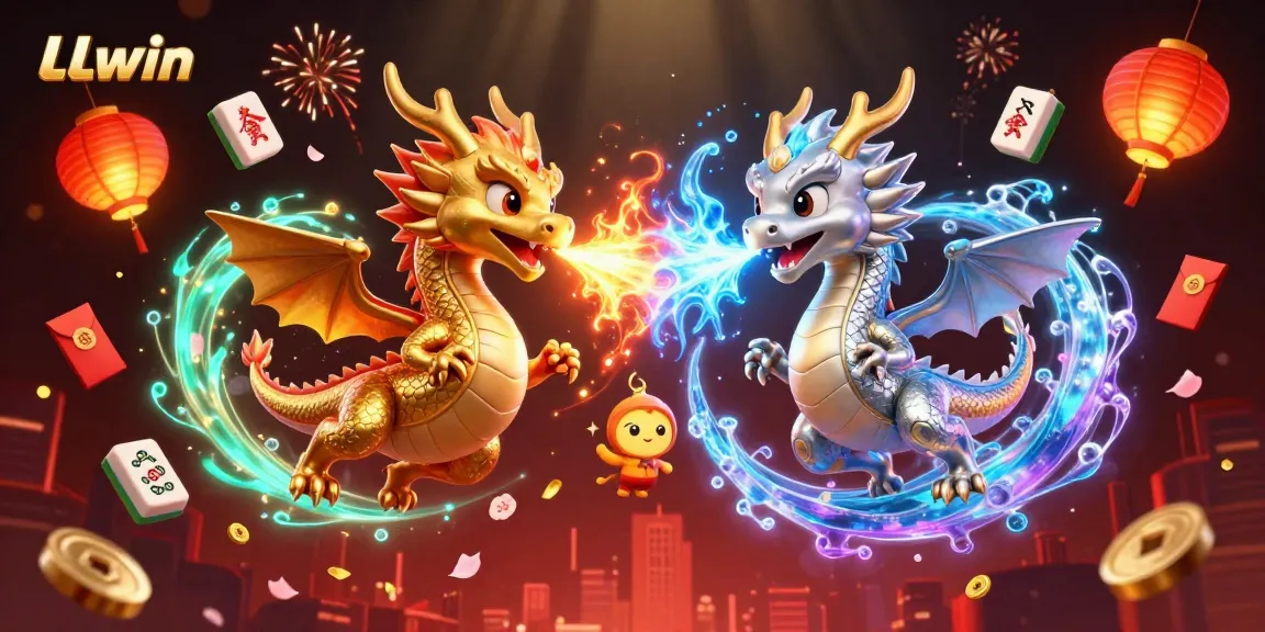 Experience thrilling gameplay with LLwin featuring golden and silver dragons amid vibrant casino elements.
