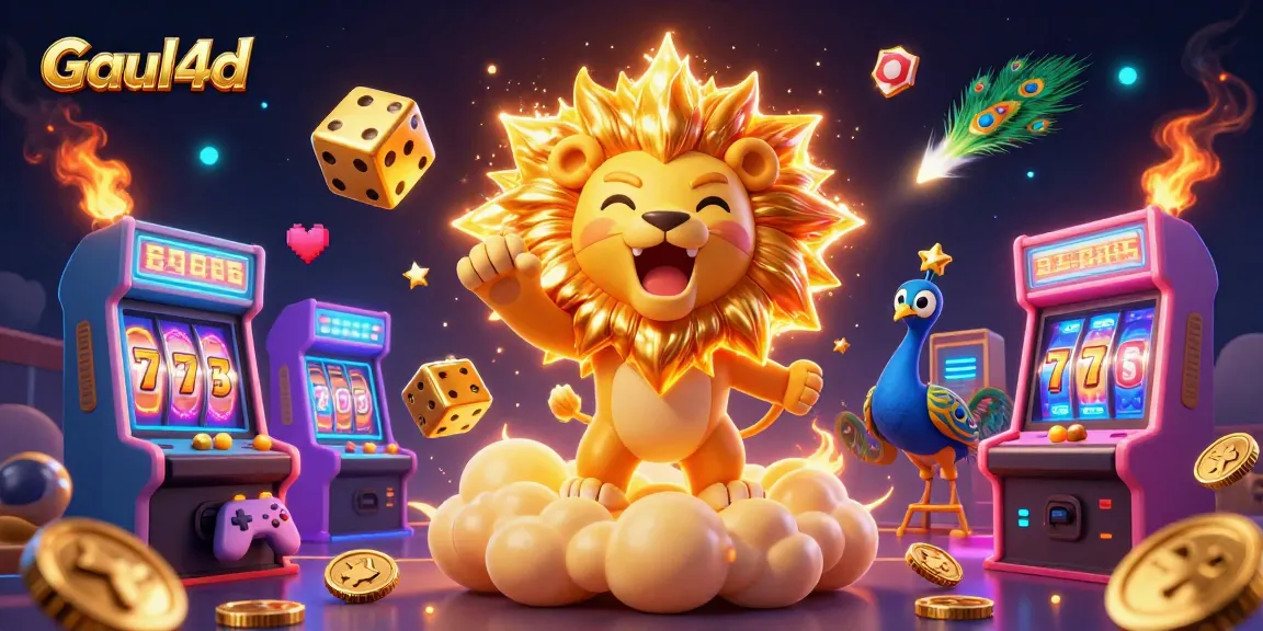 Experience the thrill of Gaul4d with a captivating 3D casino art featuring a triumphant lion and golden elements.
