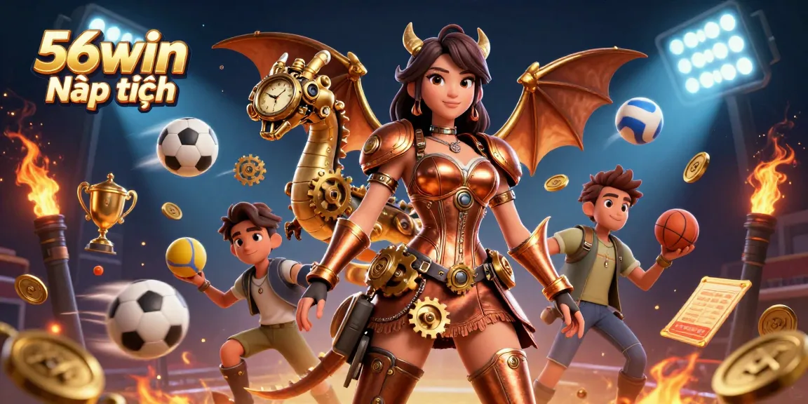 Engage with 56win Nạp tiền and experience thrilling sports challenges in this dynamic casino illustration.