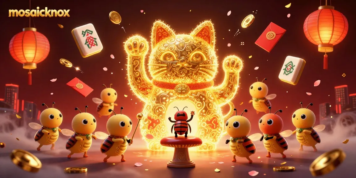 Experience the excitement of mosaicknox with dynamic symbols of luck and fortune in this casino-themed illustration.