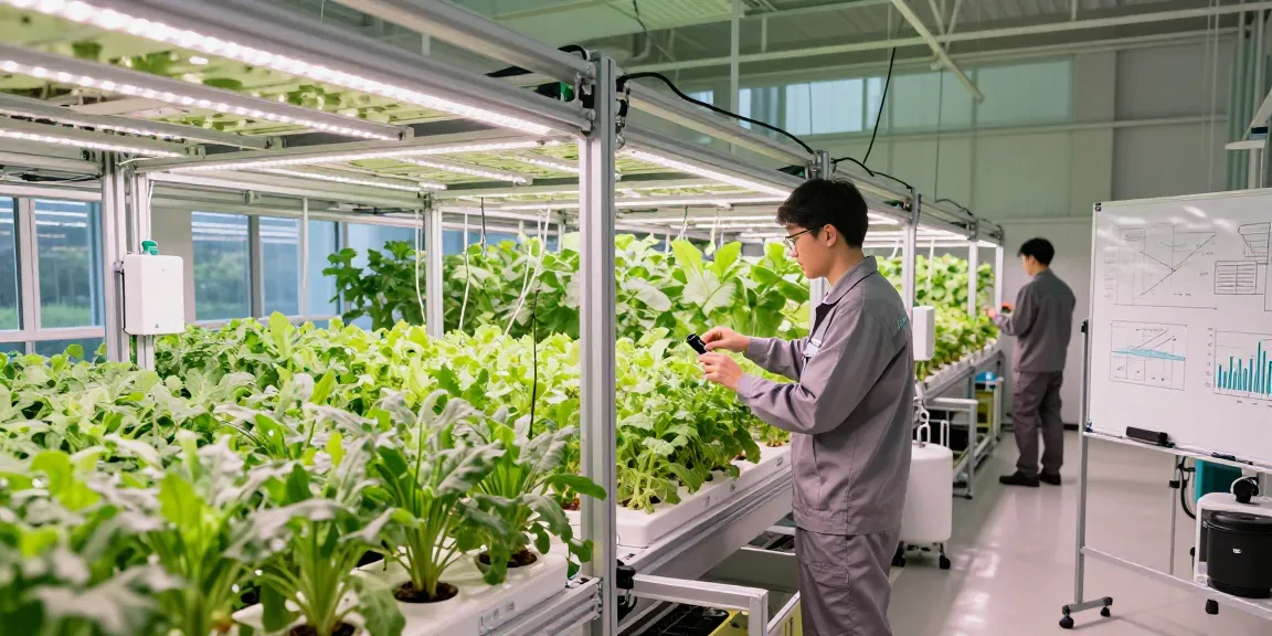 Technician inspecting cika4d vertical farming system in modern indoor agriculture facility