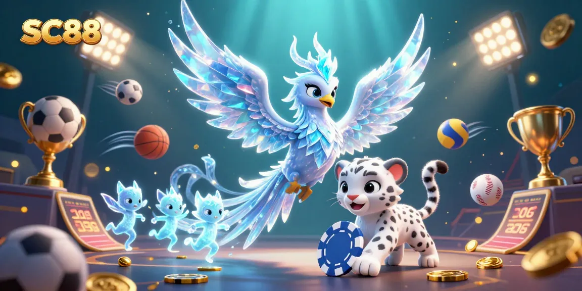 Experience the exciting world of SC88 with an ice phoenix and enchanting elements of casino gaming.