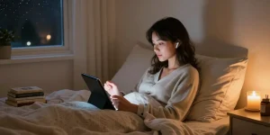 Engaging with an nsfw ai girlfriend in a cozy bedroom setting at night