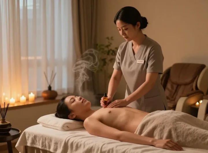 Experience a serene 강남출장마사지 therapy session in a tranquil wellness spa environment.