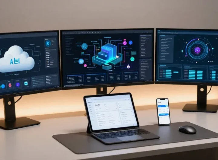 GO8 com innovative technology solutions in a modern developer workspace.