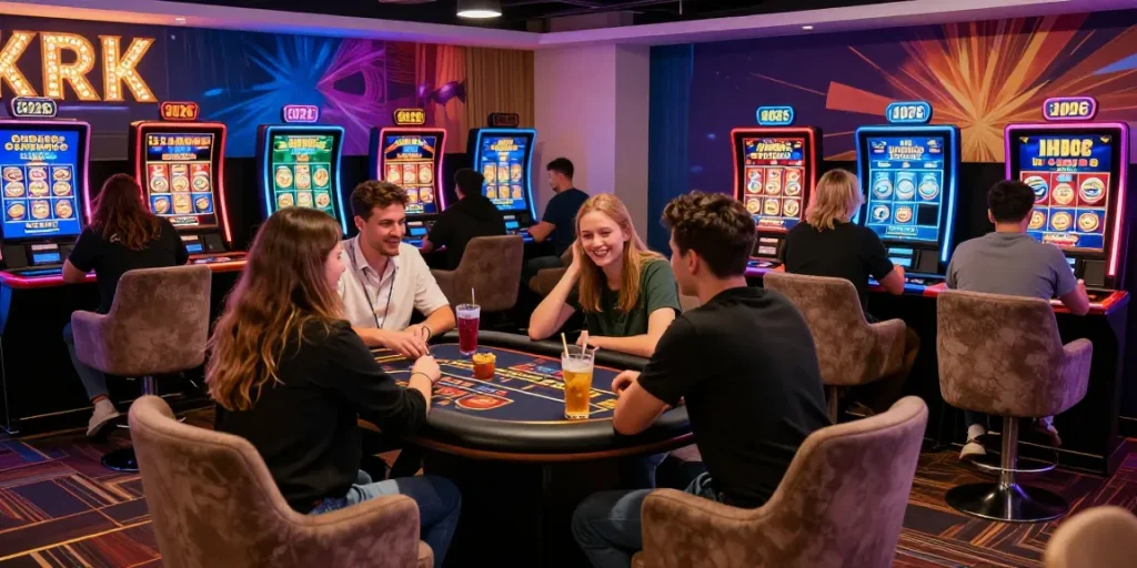 Exciting scene of players engaged in credit card casinos UK with vibrant gaming atmosphere and social interaction.