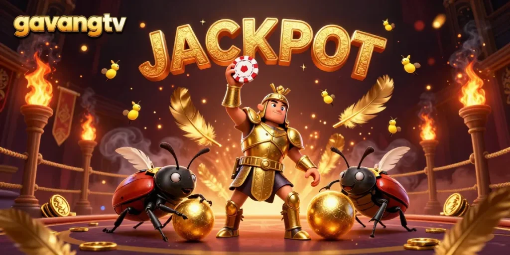 Experience the thrill of winning with gavangtv's heroic beetle in a dynamic casino scene.