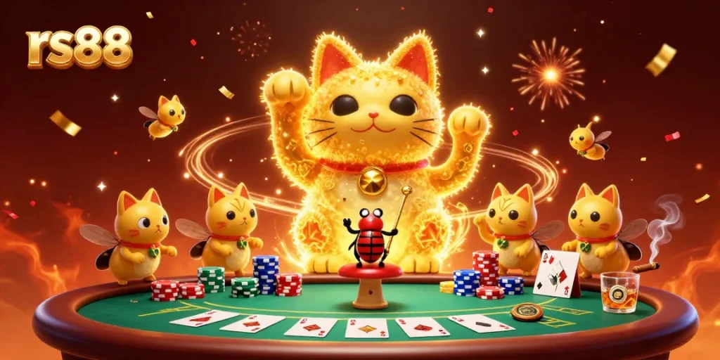 Place bets and win big at rs88, illustrated with a dazzling scene of a lucky cat and casino elements.