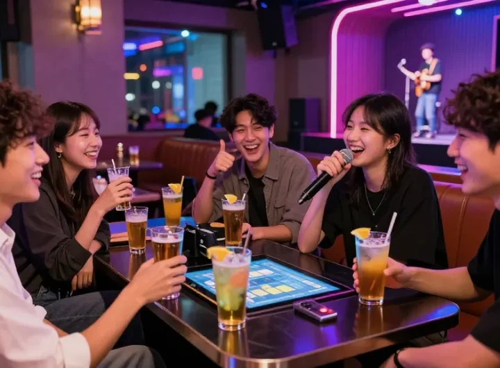 인천쓰리노에서 친구들과 함께 노래를 부르며 즐거운 시간을 보내는 모습