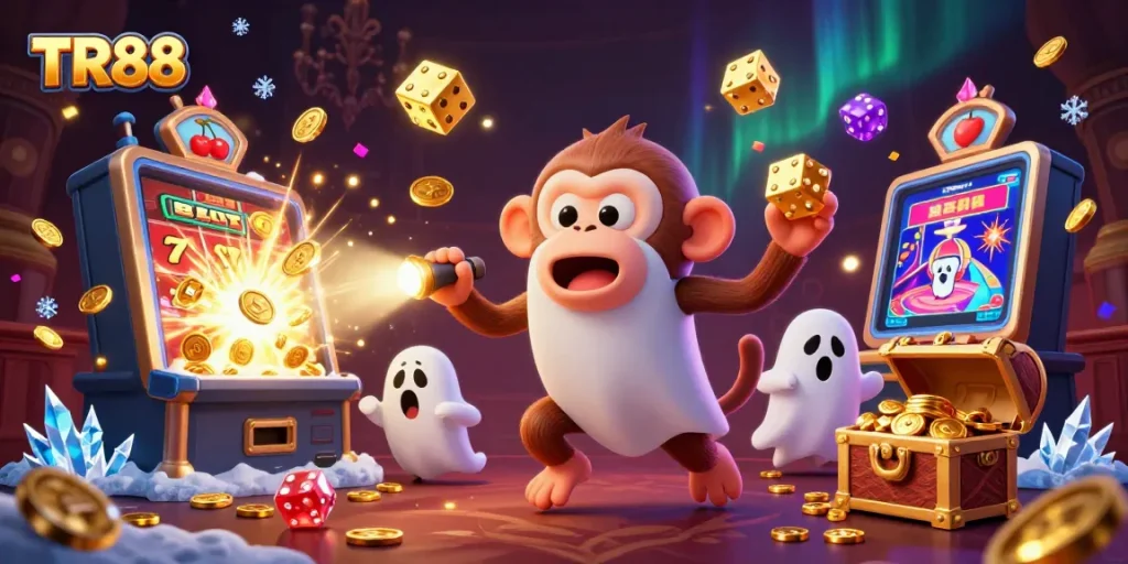 Experience the excitement of TR88 with a playful ghost-hunting scene in a haunted casino full of treasures.