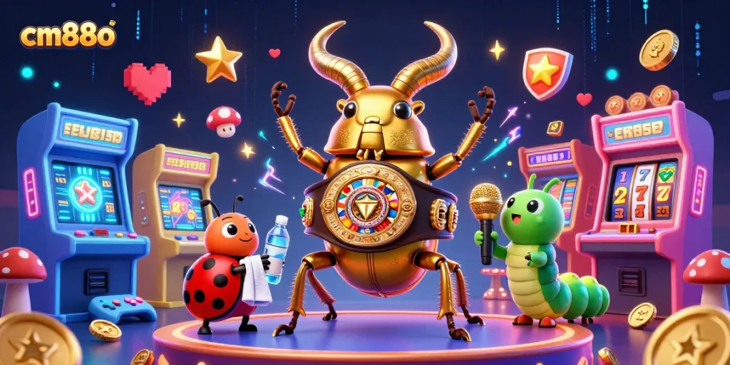 cm88o features a dynamic boxing scene with a golden beetle and vibrant casino elements.