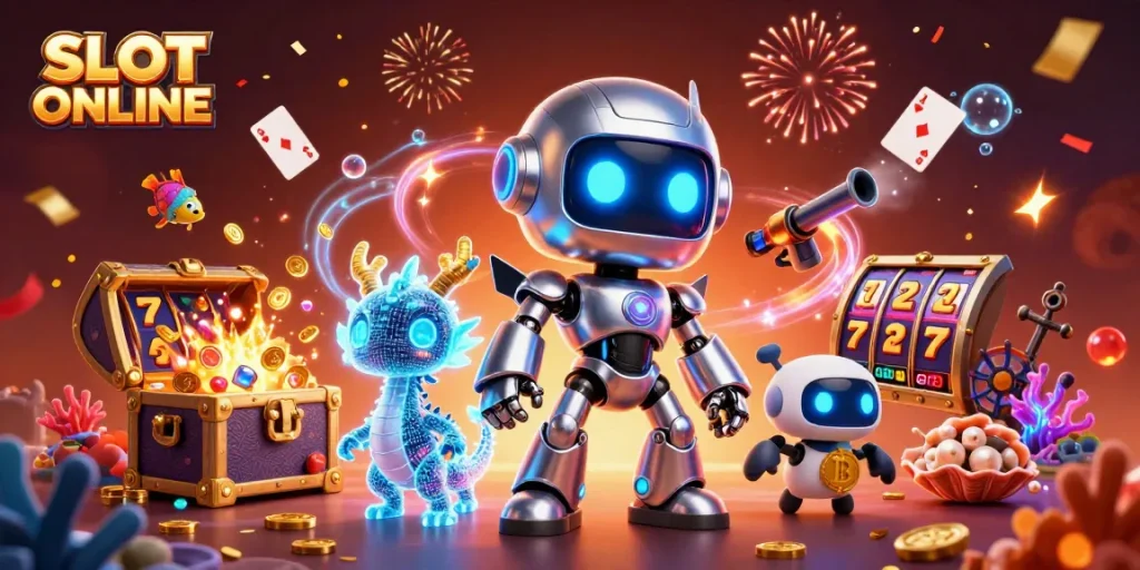 SLOT ONLINE showcases thrilling gameplay with abundant slot reels and vibrant casino elements.