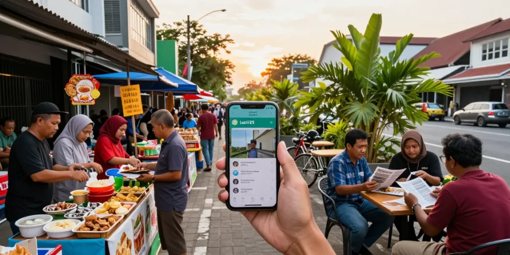 Interaksi masyarakat di portal informasi lokal Leci123 dengan suasana Kota Sakarya yang ceria.