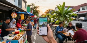 Interaksi masyarakat di portal informasi lokal Leci123 dengan suasana Kota Sakarya yang ceria.